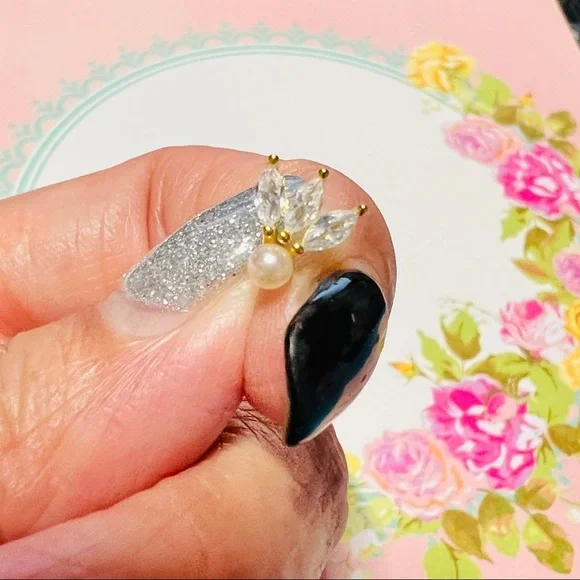 Birdie Pearl Marquise Clear Crystal CZ 18k Gold Plated S925 Pierced Earring 1pc - Picture 4 of 9